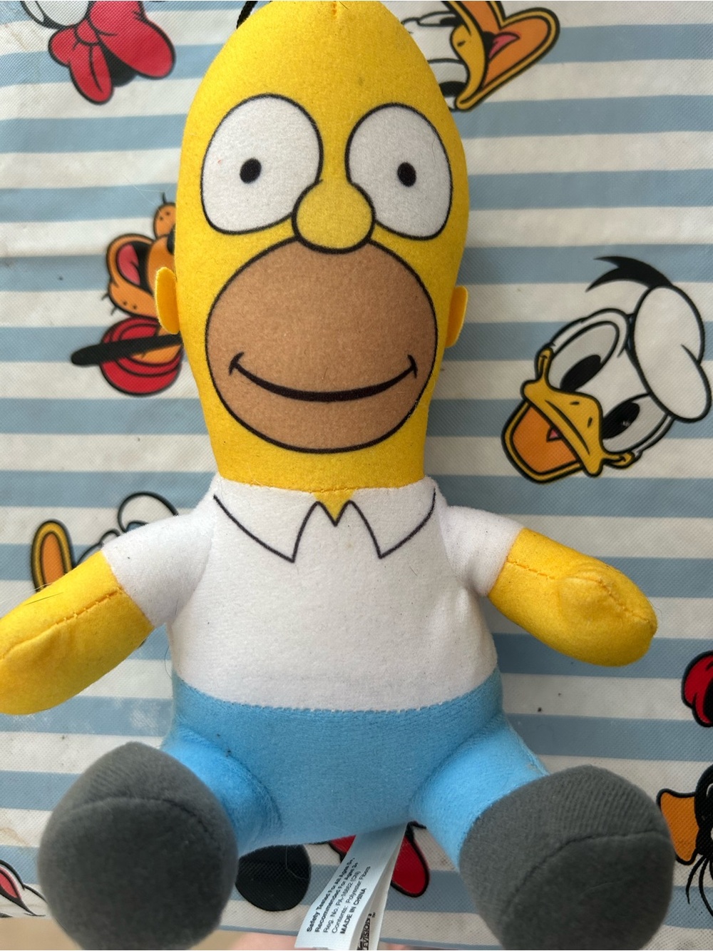 Yellow Homer Simpson Plush Doll with White Shirt and Blue Pants